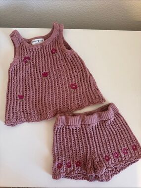 Rabbit & Bear Organic Dusty Rose Crochet Tank and Shorts Matching Set 12 mo